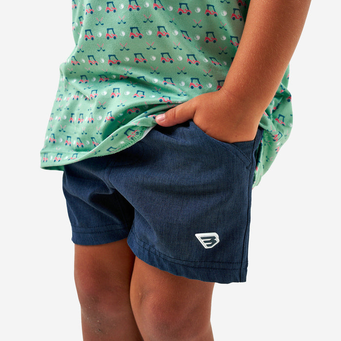 Youth Athletic Short - Heather Navy - American Flag Liner