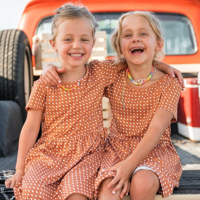 Youth Girls Dress - Texas - Orange and White - BURLEBO