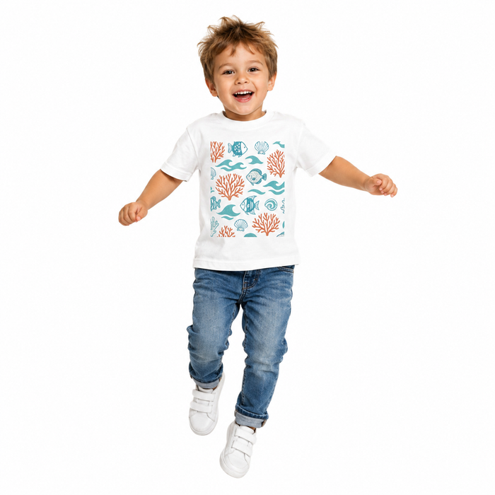 Cotton kids beach shirt for solid colors with sea creature design soft touch and breathable comfort for daily summer kid wear