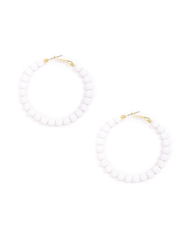 Zenzii Matte Beaded Hoop Earring - White